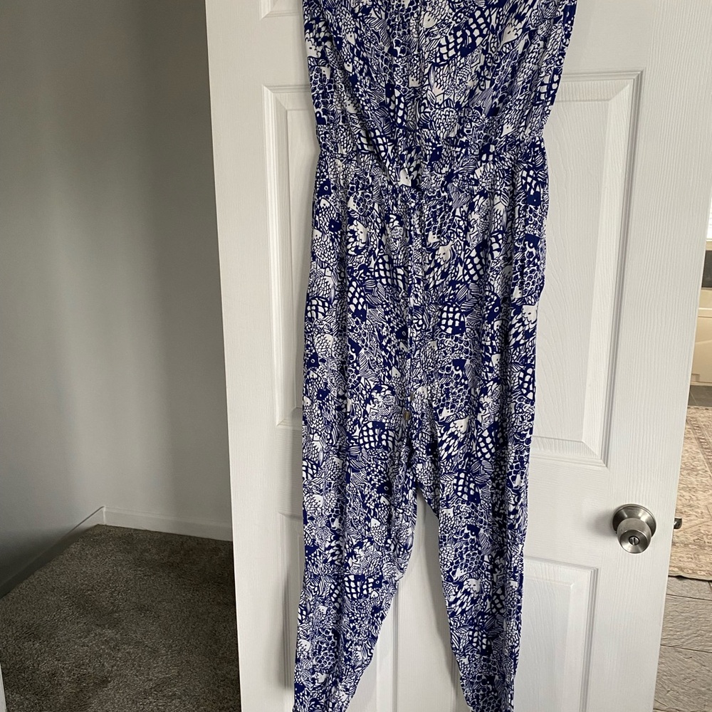 Lilly Pulitzer (Target) Blue and White Patterned tube top Jumpsuit EUC XXL